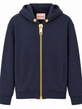 Palm Angels Maxi Puller Zip Hoodie Black Gold Hardware Size M.